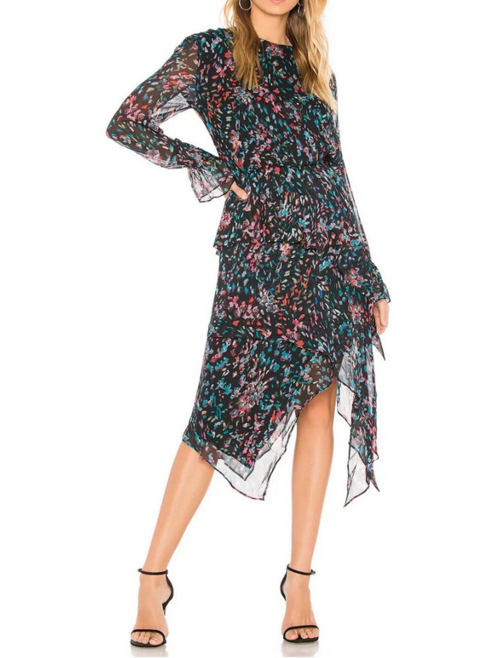 IRO x Revolve "Blank" Speckled Tiered Asymmetrical Midi Dress 34